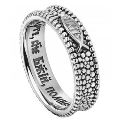Православное охранное кольцо "IXTYS" с серебряной рыбкой, украшенной бриллиантом, из серебра 925 пробы фото
