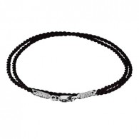 Чёрный шёлковый шнурок ручной вязки из серебра 925 пробы с родированием фото