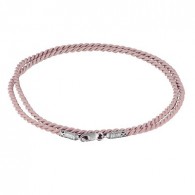 Светло-розовый шёлковый шнурок ручной вязки из серебра 925 пробы с родированием фото