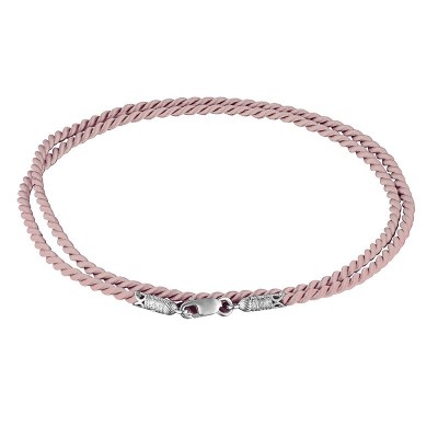 Светло-розовый шёлковый шнурок ручной вязки из серебра 925 пробы с родированием фото