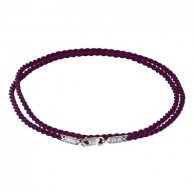 Фиолетовый шёлковый шнурок ручной вязки из серебра 925 пробы с родированием фото