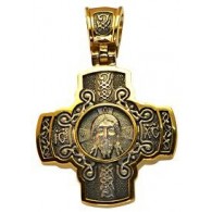Крест православный "Спас Нерукотворный" из серебра 925 пробы с желтой позолотой фото