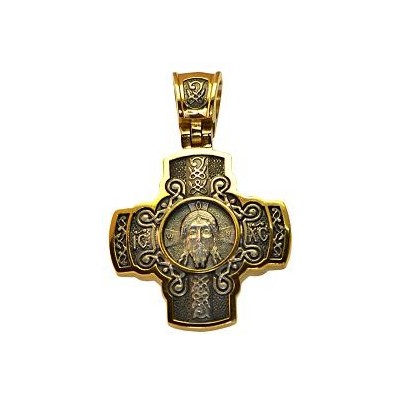 Крест православный "Спас Нерукотворный" из серебра 925 пробы с желтой позолотой фото