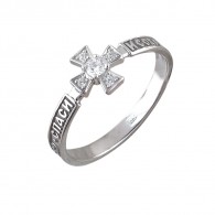 Религиозное кольцо с фианитами из серебра 925 пробы фото