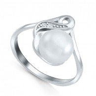 Кольцо с цирконами и жемчугом из серебра 925 пробы фото