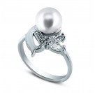 Кольцо с цирконами и жемчугом из серебра 925 пробы цвет металла белый 4.07 гр.