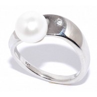 Кольцо с цирконом и жемчугом из серебра 925 пробы фото
