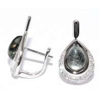Серьги с цирконом и Сусальное серебро из серебра 925 пробы цвет металла белый 3.45 гр. фото
