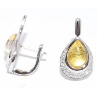 Серьги с цирконом и Сусальное золото из серебра 925 пробы цвет металла белый фото