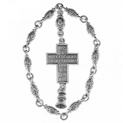 Величавые православные четки с подвеской-крестиком из серебра 925 пробы фото
