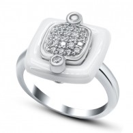 Кольцо с цирконом и керамикой из серебра 925 пробы цвет металла белый фото