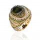 Кольцо с бриллиантом, турмалином и тсаворитом из желтого золота 750 пробы