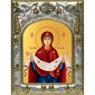 Икона Божией Матери Покров в серебряном окладе фото