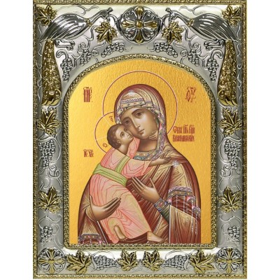 Икона Божией Матери Владимирская в серебряном окладе фото