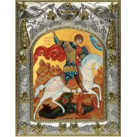 Икона Георгий Победоносец в серебряном окладе фото