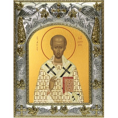 Икона Иоанн Златоуст в серебряном окладе фото
