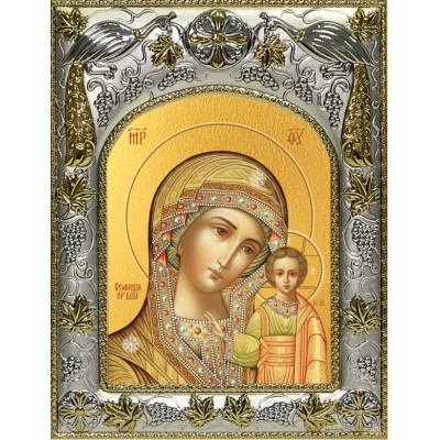 Икона Божией Матери Казанская 2 в серебряном окладе фото