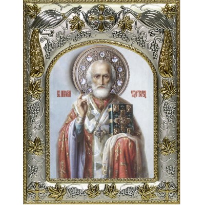 Икона  Николай Чудотворец 2 в серебряном окладе фото