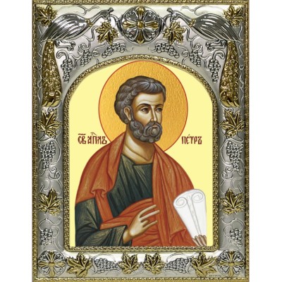 Икона  Петр,  Апостол в серебряном окладе фото
