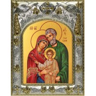Икона Святая Семья в серебряном окладе фото