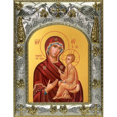 Икона Божией Матери Тихвинская  в серебряном окладе фото