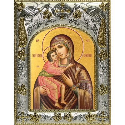 Икона Божией Матери Феодоровская в серебряном окладе фото