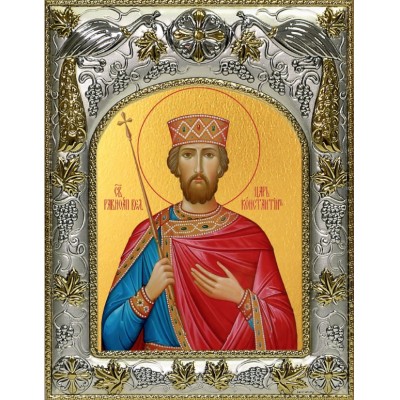 Икона Константин святой равноапостольный царь в серебряном окладе фото