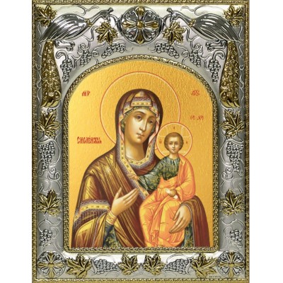 Икона Божия Матерь Смоленская в серебряном окладе фото