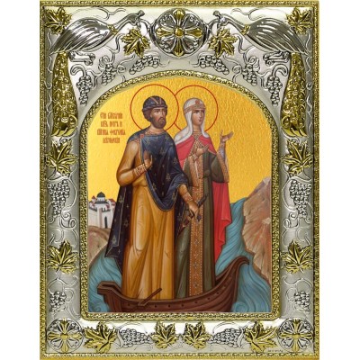 Икона освященная "Петр и Феврония святые благоверные князья", 14x18 см, купить фото