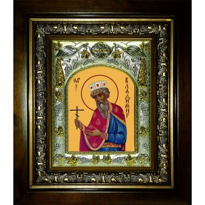Икона освященная "Владимир равноапостольный, Великий князь", в киоте 20x24 см фото