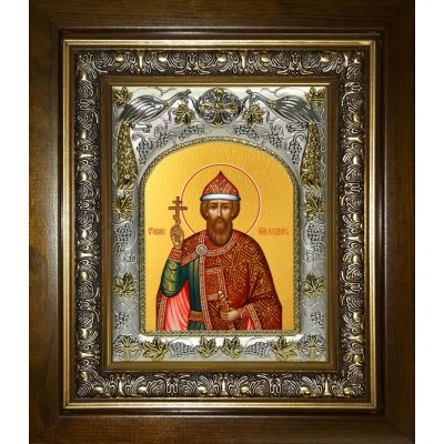 Икона освященная "Владимир равноапостольный, Великий князь", в киоте 20x24 см фото