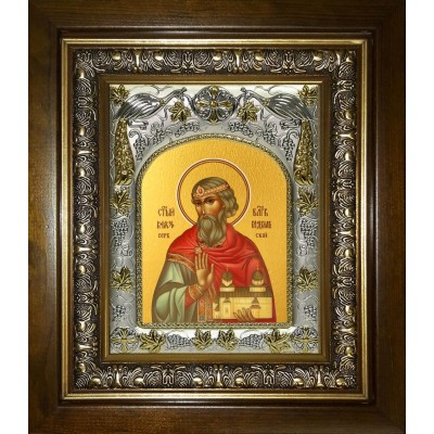 Икона освященная "Владислав Сербский, благоверный князь", в киоте 20x24 см фото