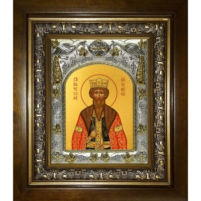 Икона освященная "Вячеслав Чешский благоверный князь", в киоте 20x24 см фото