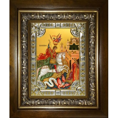 Икона освященная "Чудо Георгия о змие", в киоте 24x30 см фото