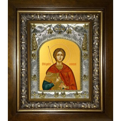 Икона освященная "Димитрий Солунский великомученик (Дмитрий)", 14x18 см, в деревянном киоте 20x24 см фото