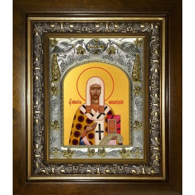 Икона освященная "Никита епископ Новгородский, святитель", в киоте 20x24 см фото