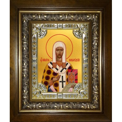 Икона освященная "Никита епископ Новгородский, святитель", в киоте 24x30 см фото