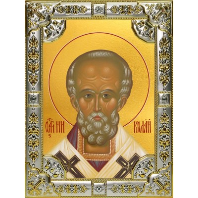 Икона освященная "Николай чудотворец, архиепископ Мир Ликийских, святитель", 18x24 см, со стразами фото