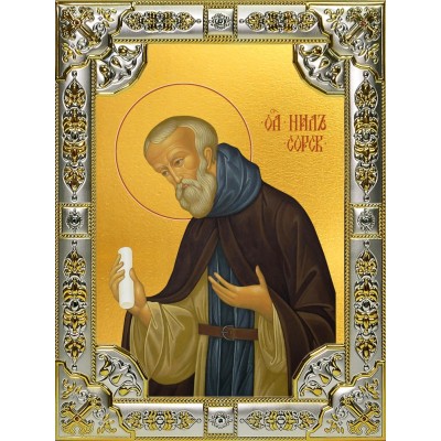 Икона освященная "Нил Сорский преподобный", 18x24 см, со стразами фото