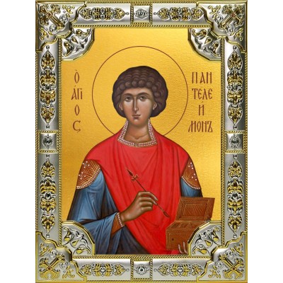 Икона освященная "Пантелеймон великомученик и целитель", 18x24 см, со стразами фото