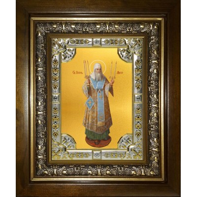 Икона освященная "Петр Митрополит Московский, святитель", в киоте 24x30 см фото