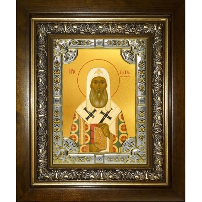 Икона освященная "Петр Митрополит Московский, святитель", в киоте 24x30 см фото