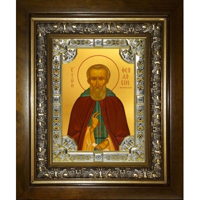 Икона освященная "Феодосий Печерский преподобный", в киоте 24x30 см фото