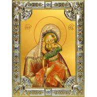 Икона освященная "Акидимская икона Божией Матери (Взыграние младенца)", 18x24 см, со стразами фото