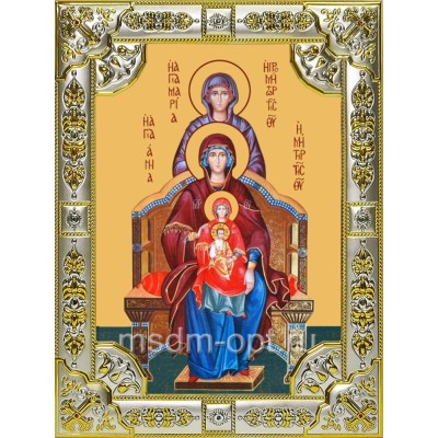 Икона освященная "Богородица со сродницами, праведными Анной и Марией", 18x24 см, со стразами фото