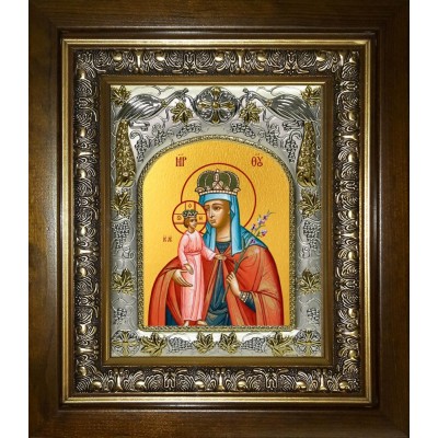 Икона освященная "Неувядаемый цвет, икона Божией Матери", в киоте 20x24 см фото