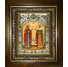 Икона освященная "Петр и Феврония святые благоверные князья", в киоте 20x24 см арт.245550