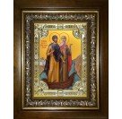 Икона освященная "Петр и Феврония святые благоверные князья", со стразами, в киоте 24x30 см арт.245558