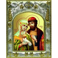 Икона освященная "Петр и Феврония святые благоверные князья", 14x18 см фото