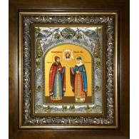 Икона освященная "Петр и Феврония святые благоверные князья", в киоте 20x24 см фото